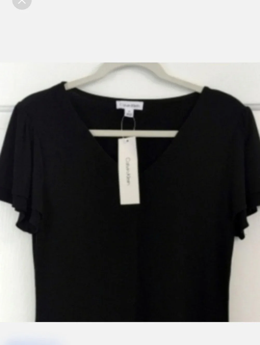 Classic Black Dressy Calvin Klein V-Neck Flutter Sleeve Top Medium - Picture 2 of 10